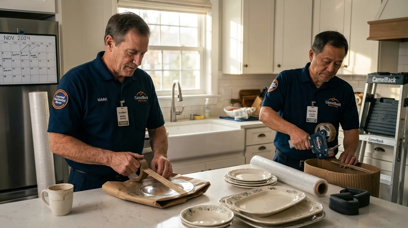 Professional crew packing kitchen dishware in Pharr, TX